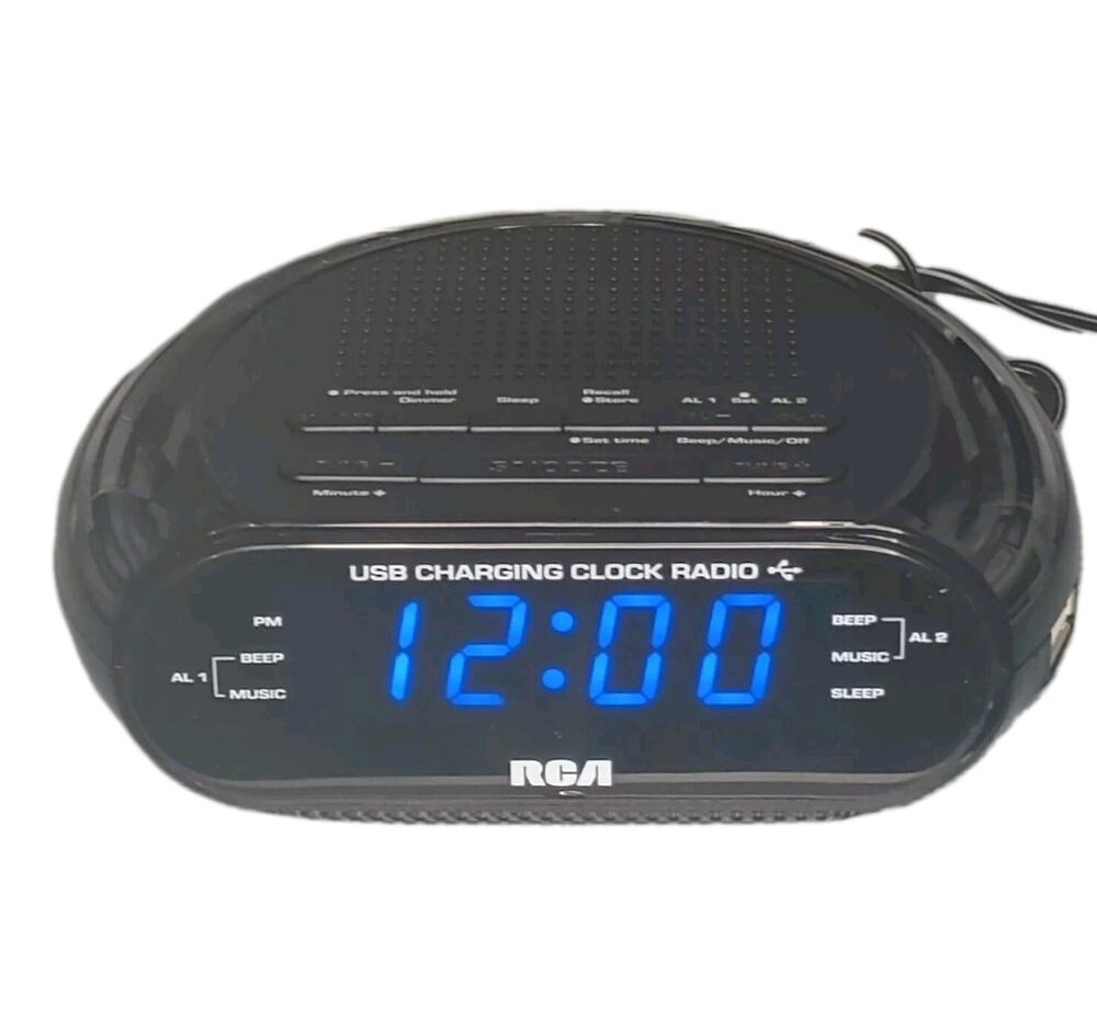 RCA RC207 Digital Clock Radio USB Charging Dual Alarm Tested Working Black